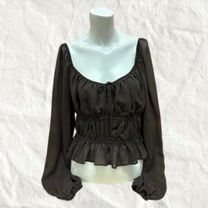 Dynamite Brown Ruched  Women's Top XL Bohemian Fairy Gauze